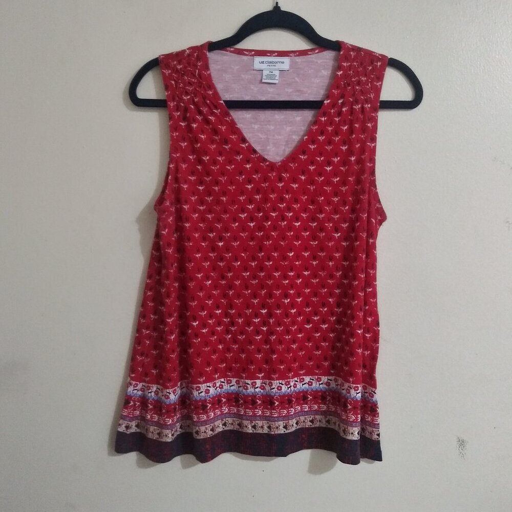 Liz Claiborne Petite Boho-Chic Sleeveless Tunic – Red with Embellished Smocked
